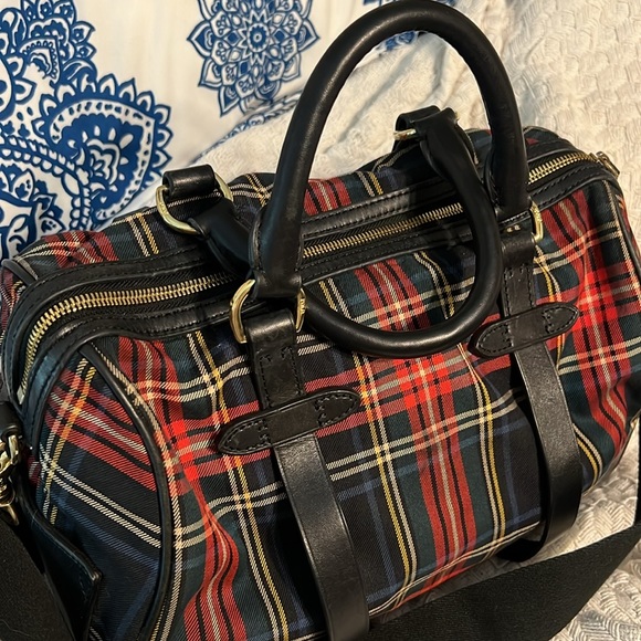 Polo Ralph Lauren Tartan Plaid Duffle Crossbody Satchel Boston Shoulder Bag - Picture 4 of 11